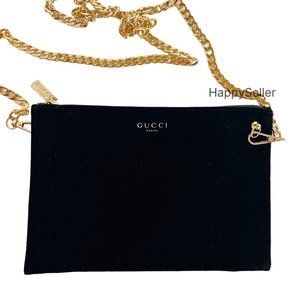 Gucci Beauty Pouch To Crossbody Purse Velvet Black Gold Chain Mini Handbag NEW